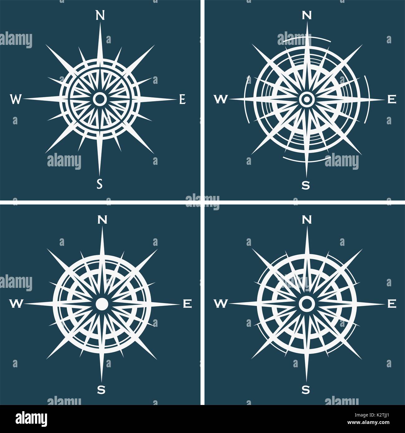 Set di compass rose o windroses Illustrazione Vettoriale
