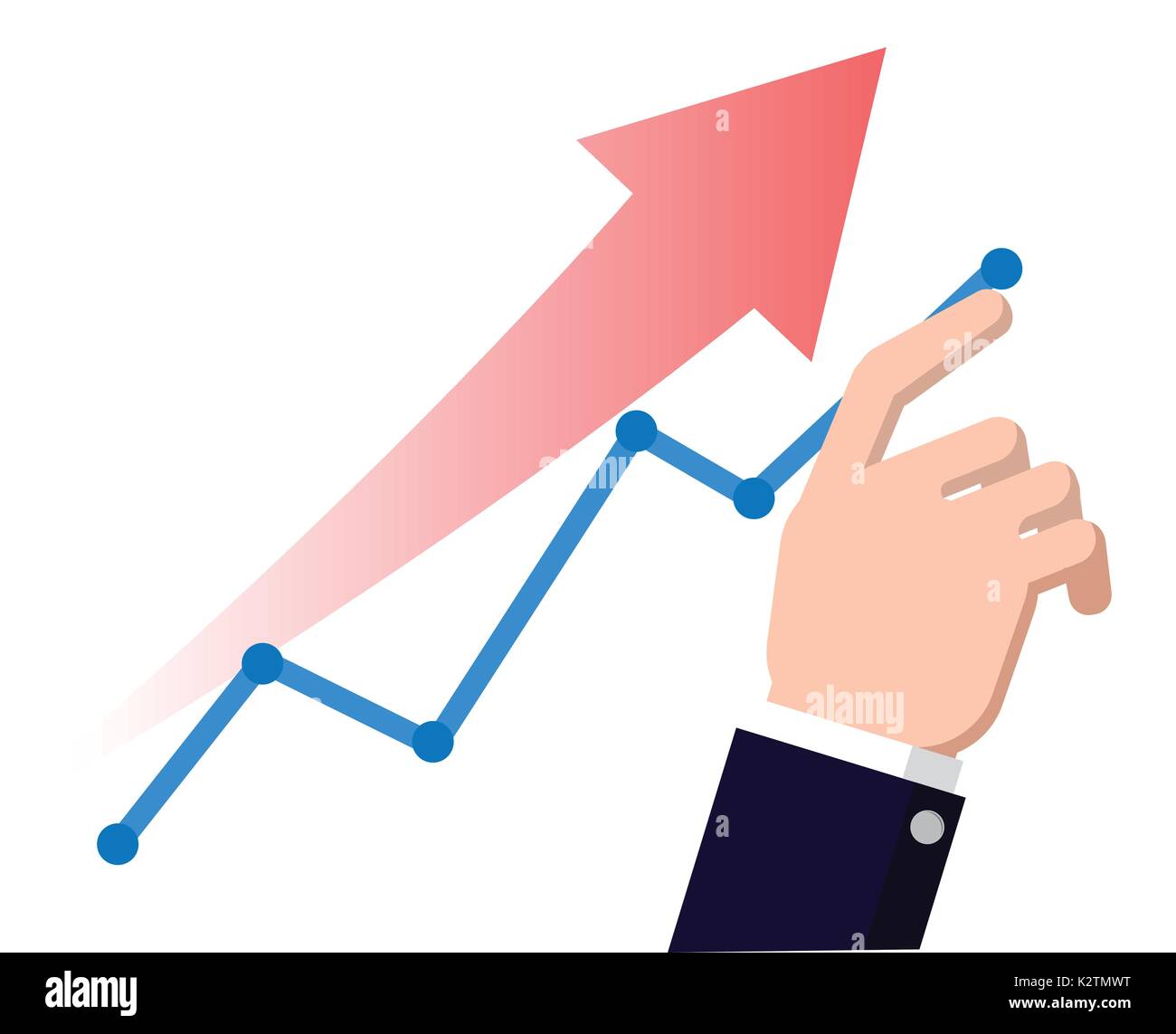 Dito su grafico freccia. Imprenditori gestisce la crescita finanziaria grafico. Il profitto crescente concetto. concetti di analisi del business-design piatto illustrazione Illustrazione Vettoriale