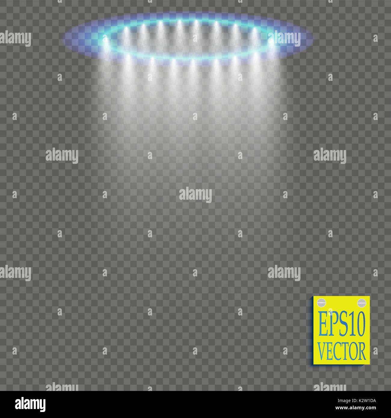 Blu trasparente ligthy effetti su uno sfondo trasparente. Faretti, flare, esplosioni e stelle. Vettore Illustrazione Vettoriale