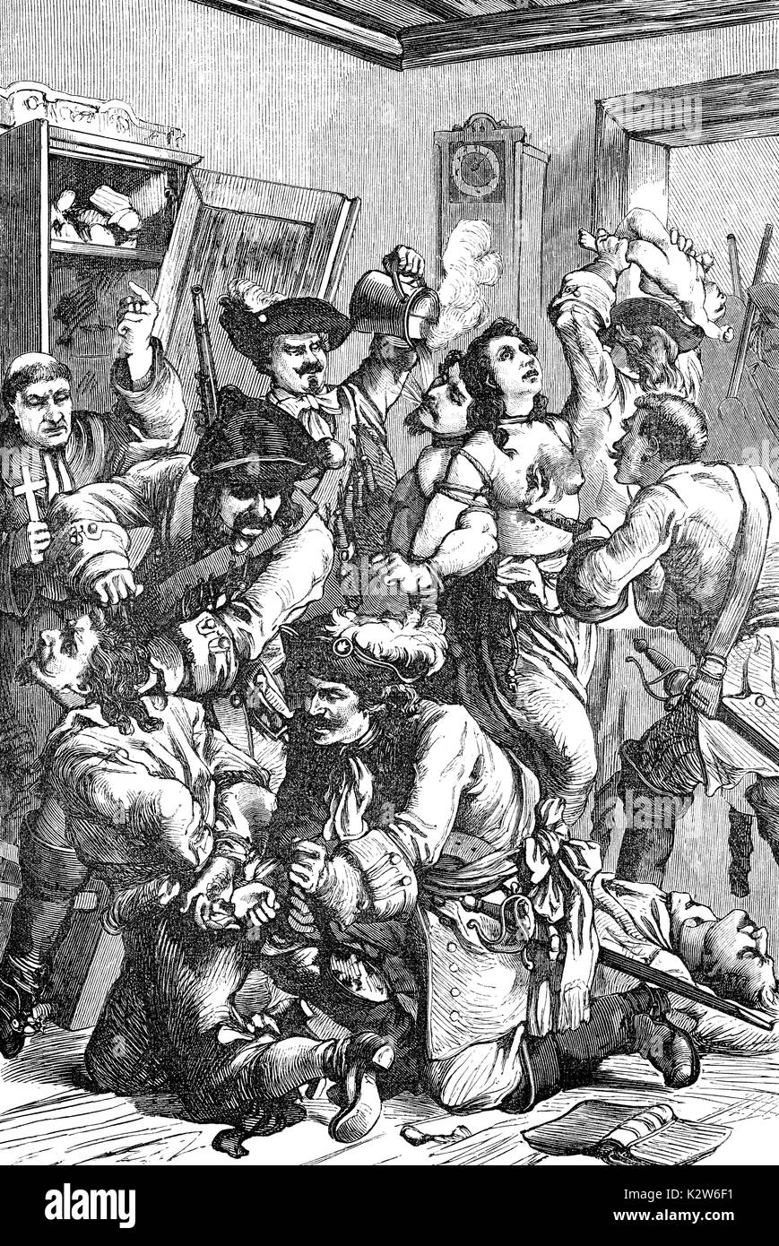 La tortura di Ugonotti, XVI secolo, Francia Foto Stock