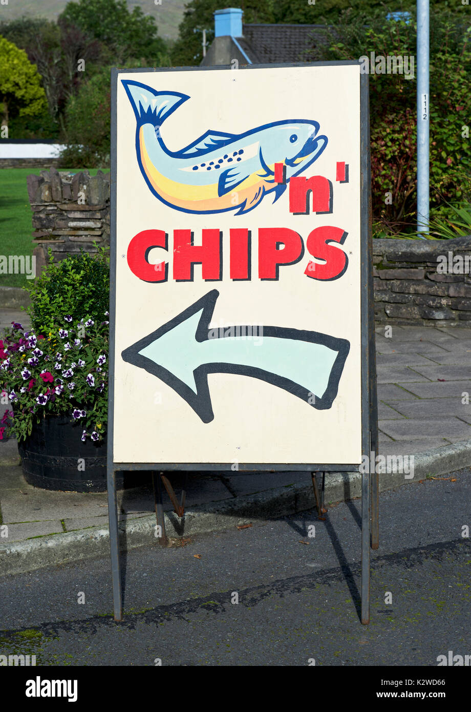 Segno: Fish 'n' chips, sud Irlanda Foto Stock