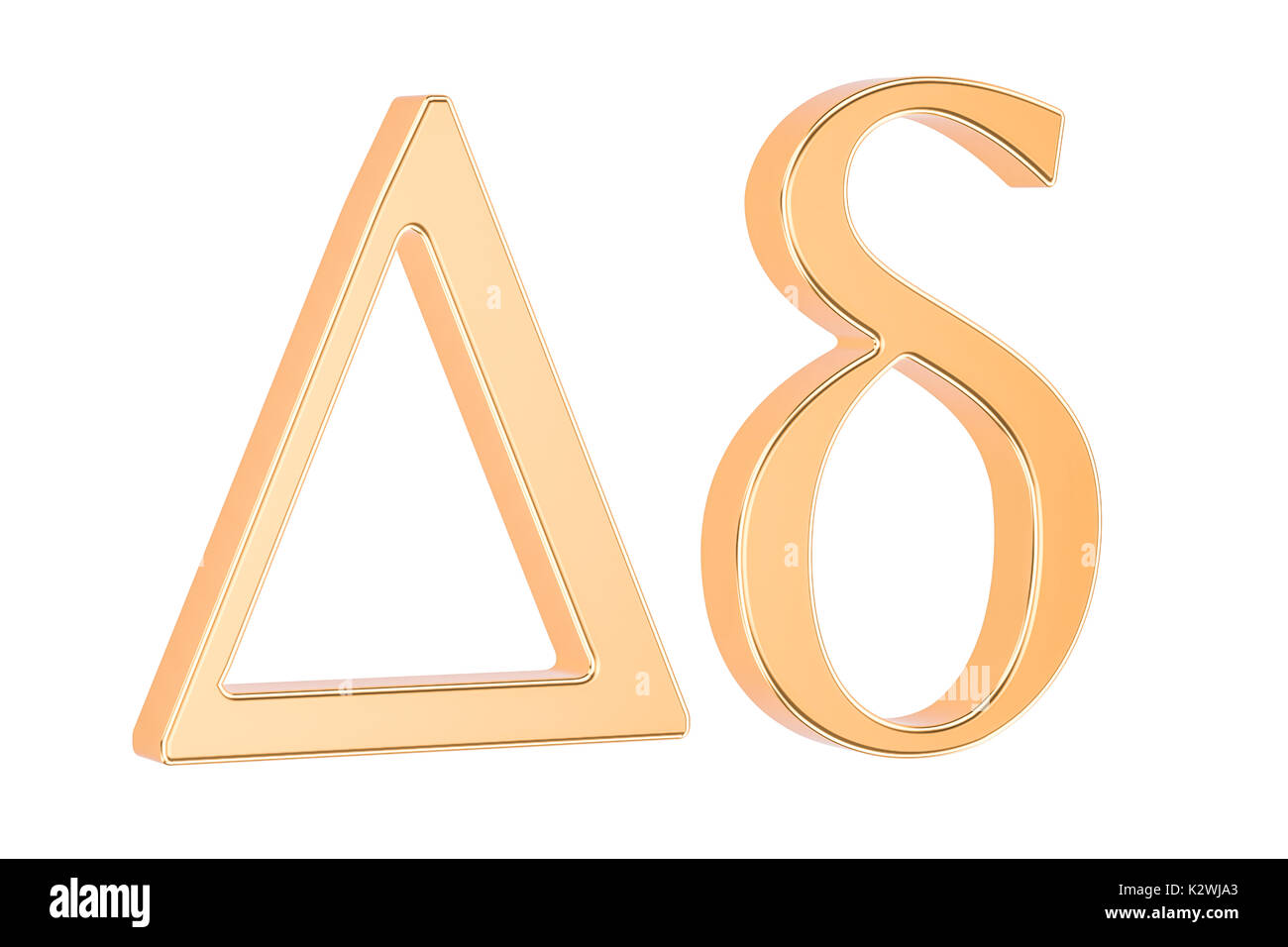 Golden lettera greca delta, 3D rendering isolati su sfondo bianco Foto Stock