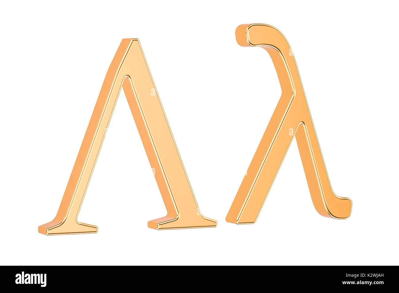 Golden lettera greca Lambda, 3D rendering isolati su sfondo bianco Foto Stock