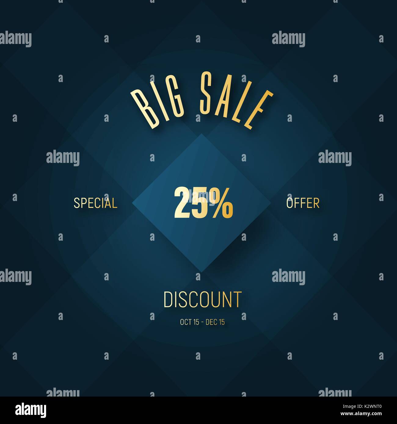 Vettore banner quadrati per una grande vendita e una golden percentuale di sconto. Design con uno sfondo blu di rombi, per un sito web, e-mail le spedizioni o Illustrazione Vettoriale