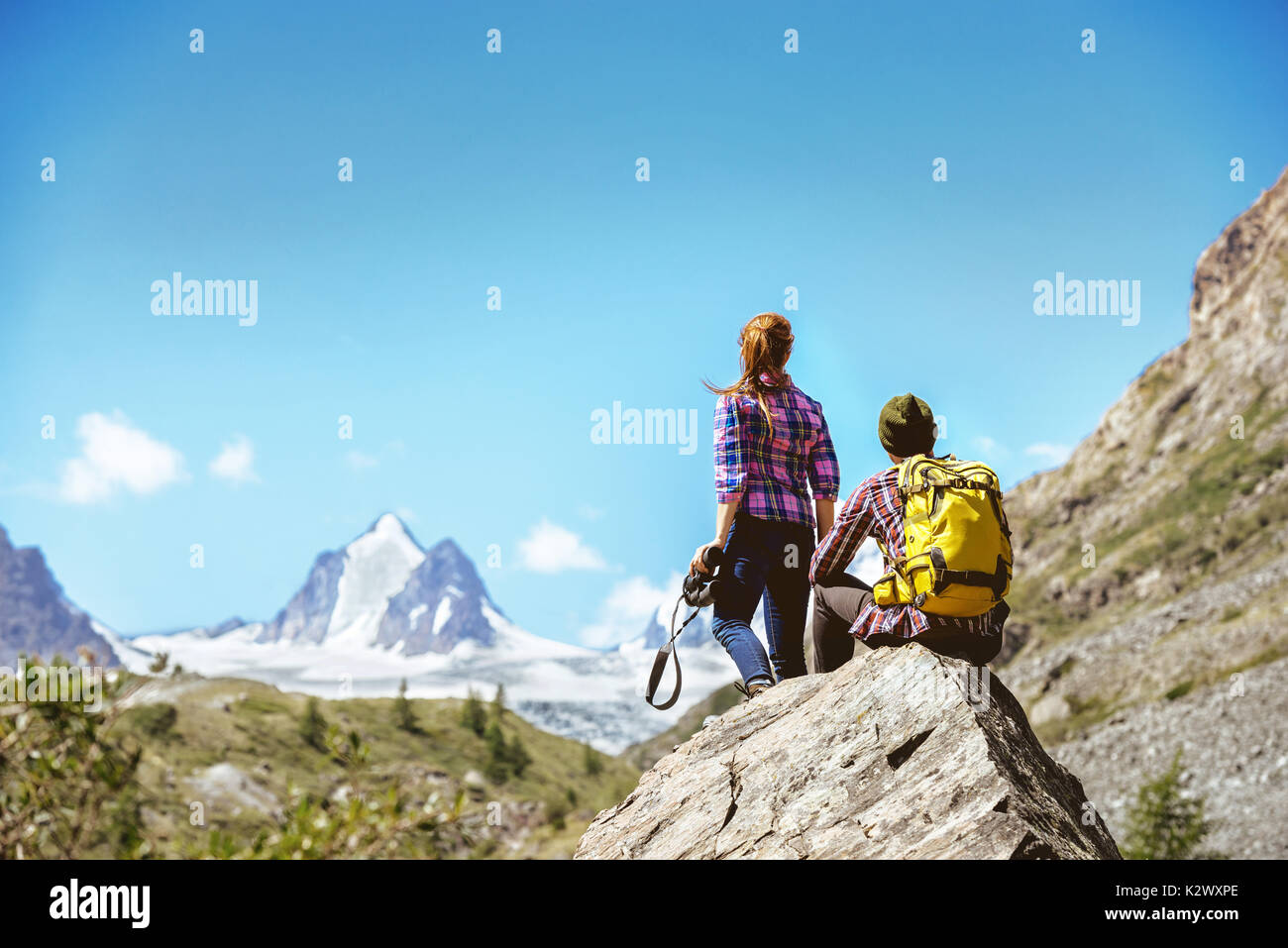 Giovane concetto di viaggio area di montagna Foto Stock