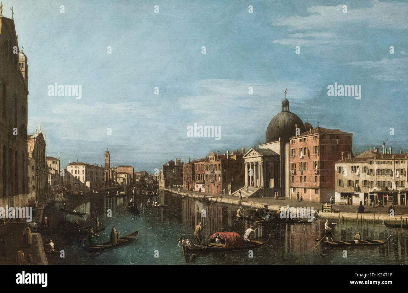 Seguace del Canaletto, scuola veneziana, XVIII secolo, il Canal Grande con San Simeone Piccolo, ca. 1740. Foto Stock