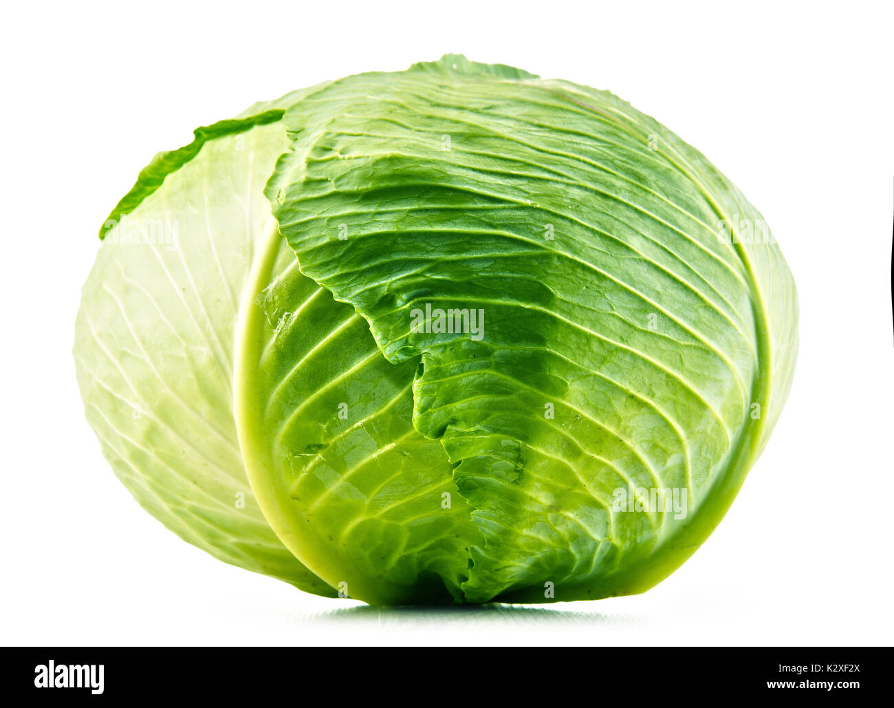 Fresche biologiche testa di cavolo isolati su sfondo bianco Foto Stock