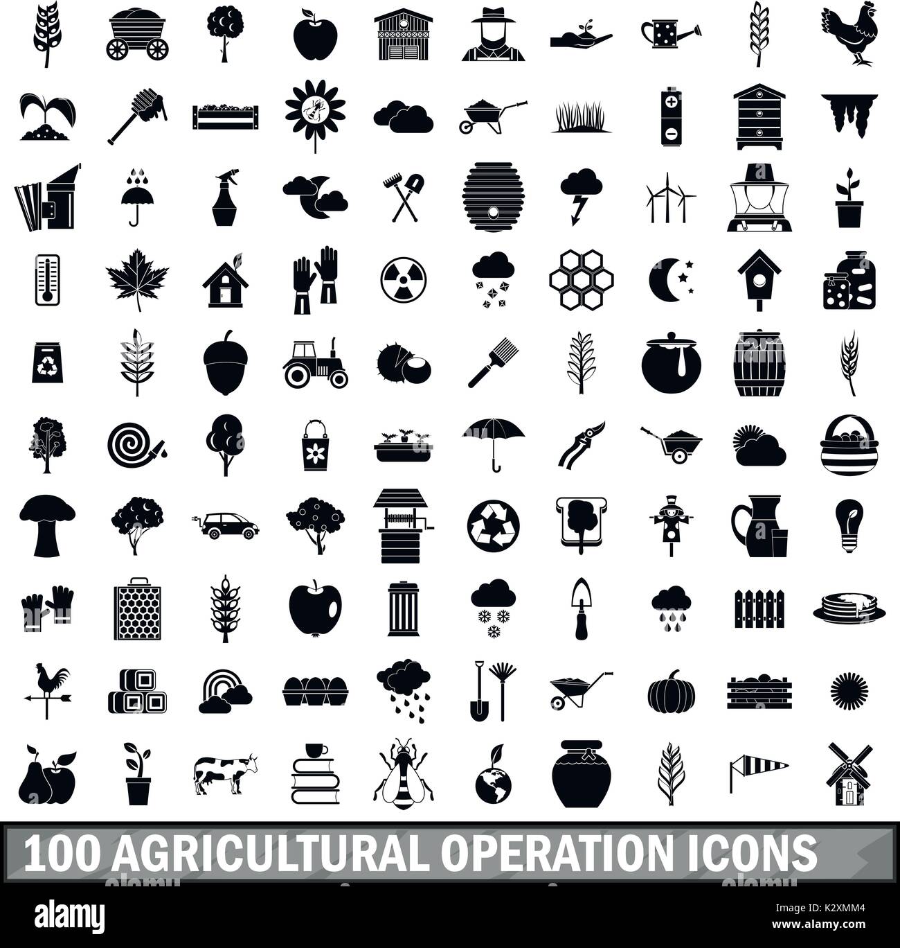 100 Operazione agricola set di icone, stile semplice Illustrazione Vettoriale