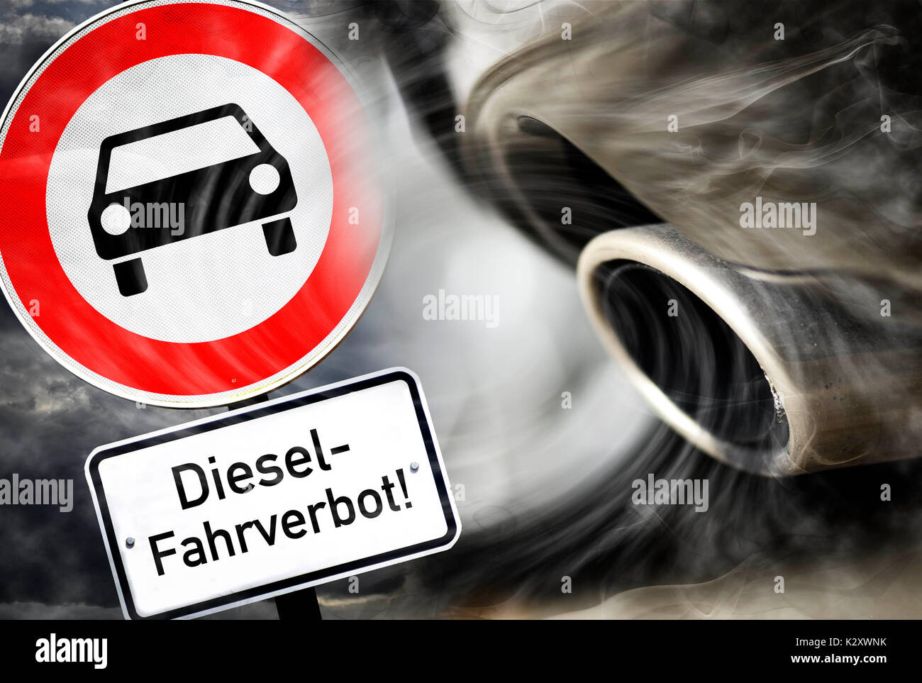 Segno Divieto di guida per veicolo diesel, divieto di guida, Schild Fahrverbot fuer Kfz, Diesel-Fahrverbot Foto Stock