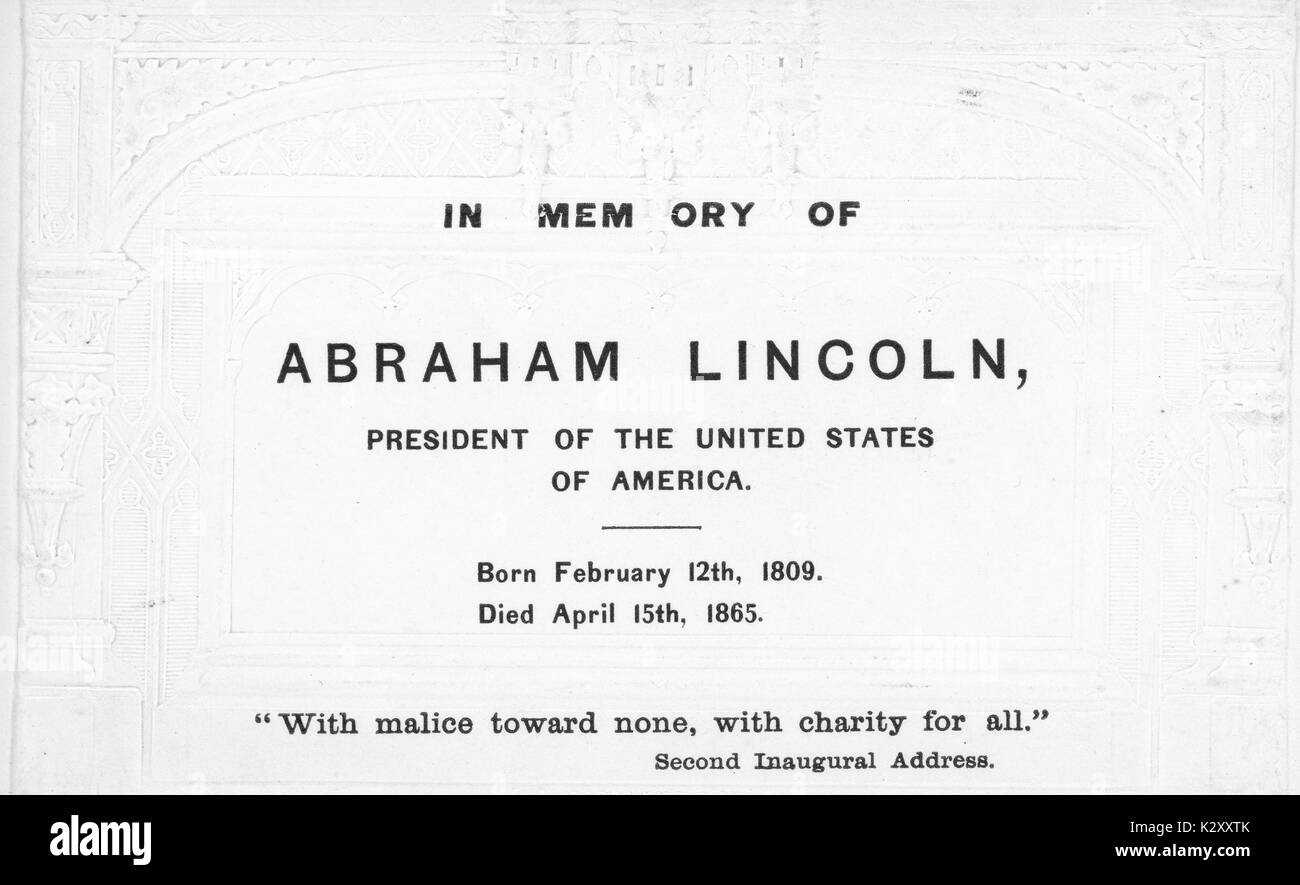 Costeggiata dalla guerra civile americana, intitolato " In memoria di Abramo Lincoln', è una notizia di morte in memoria di Abraham Lincoln, 1865. Foto Stock