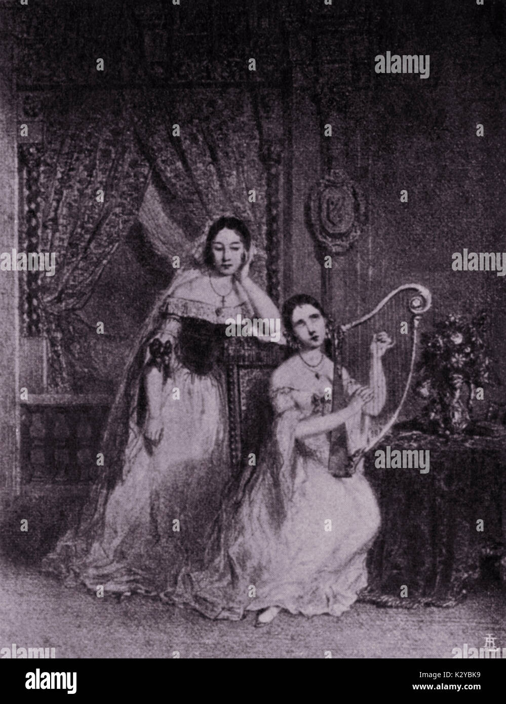 ROSSINI - OTELLO, con Stoltz e Mequillet. Rosine Stoltz (Desdemona) e Melle Mequillet (Emilia) nel "Willow Song' in Otello in primo luogo la produzione francese, Théâtre dell'Opéra di Parigi. Compositore italiano, 29 Febbraio 1792 - 13 novembre 1868. Foto Stock