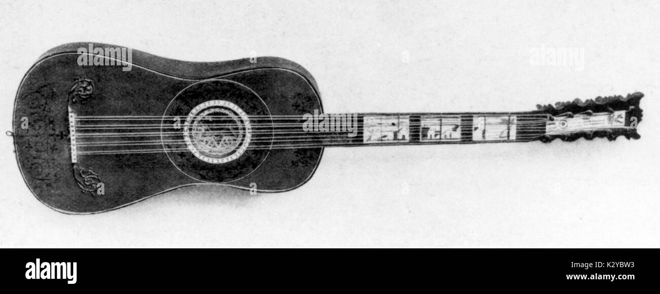 Chitarra barocca con arcate torna da Matteo Sellas. Venezia 1630. Foto Stock