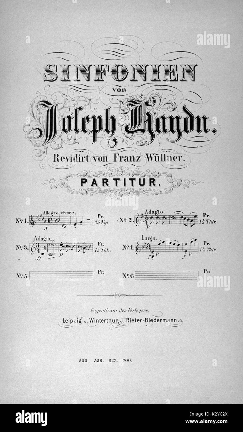 Franz Joseph Haydn - pagina titolo del compositore austriaco 's Sinfonia n. 4. Xix secolo in stampa della prima edizione. FJH: 31 Marzo 1732 - 31 maggio 1809. Foto Stock