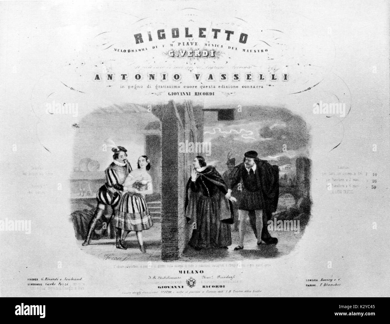 VERDI. Titlepage di "Rigoletto" (per voce e pianoforte) compositore italiano (1813-1901) Foto Stock
