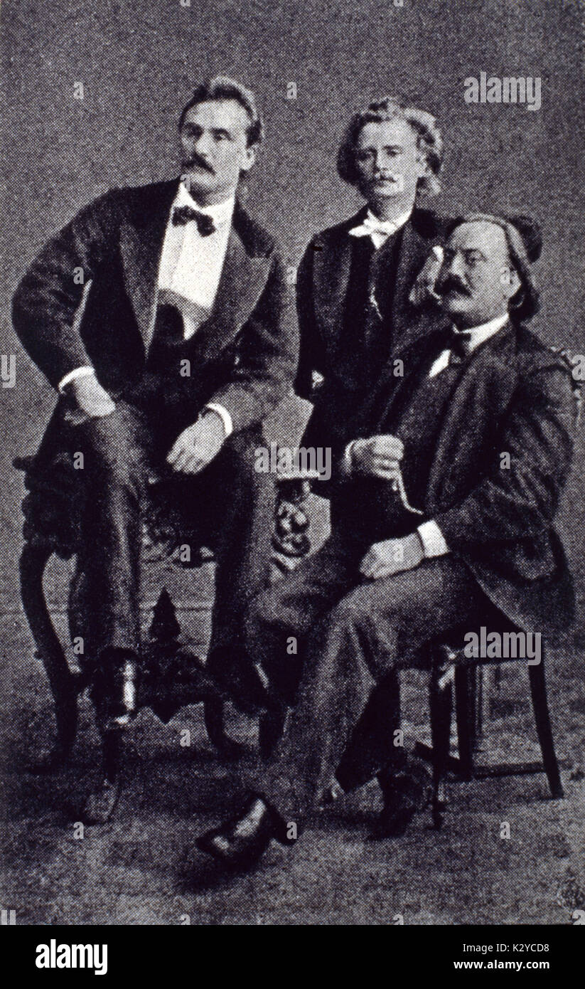 GRIEG (compositore norvegese, 1843-1907) con (L) SVENDSEN (compositore norvegese, 1840-1911) e (R) NEUPERT (pianista norvegese, 1842-1888) Foto Stock