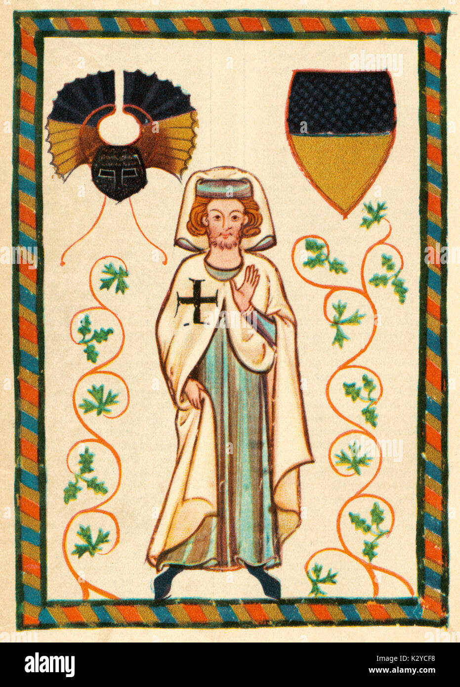 Tannhäuser - Ritratto di menestrello, o medievale tedesco amor cortese poeta. Illustrazione dal Codex Manesse, intorno al 1300. Innesang. Minnesänger. Mittelhochdeutsch. Medio alto tedesco. Cavaliere. Cavalleria. Foto Stock