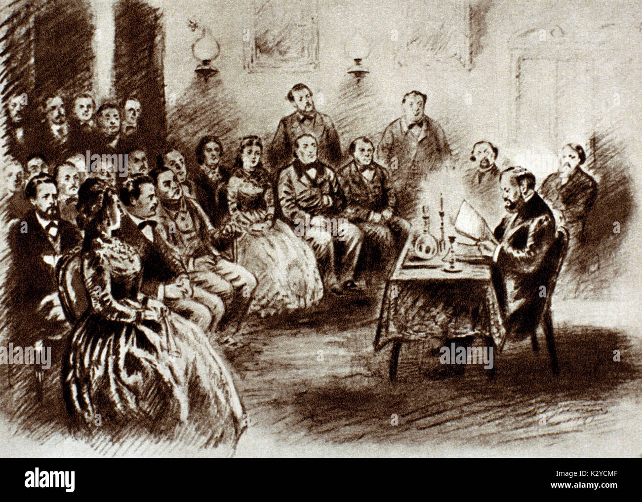 Piotr Tchaikovsky - "La mosca cerchi artistico'. Nel 1866 T è stata invitata a Mosca come teoria musicale istruttore presso il 'Musical classi" (Conservatorio), dove ha incontrato Mosca artistico, letterario e teatrale di cerchio e un Ostrovsky n. Il compositore russo, 7 maggio 1840 - 6 novembre 1893. Foto Stock