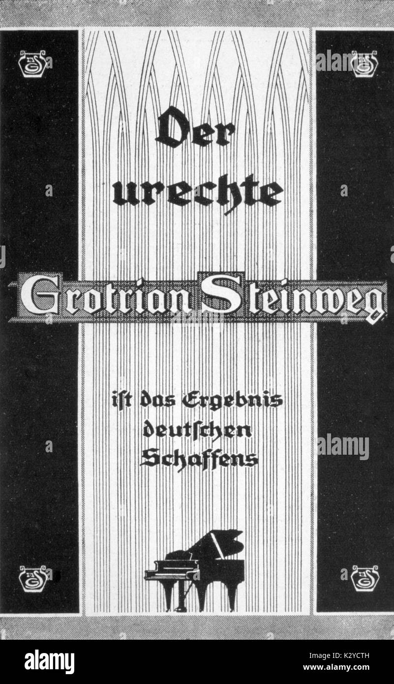 Pubblicità per Steinweg Pianoforte, febbraio 1923. Didascalia: 'La genuina Grotrian Steinweg è il risultato della creatività tedesca.". Foto Stock