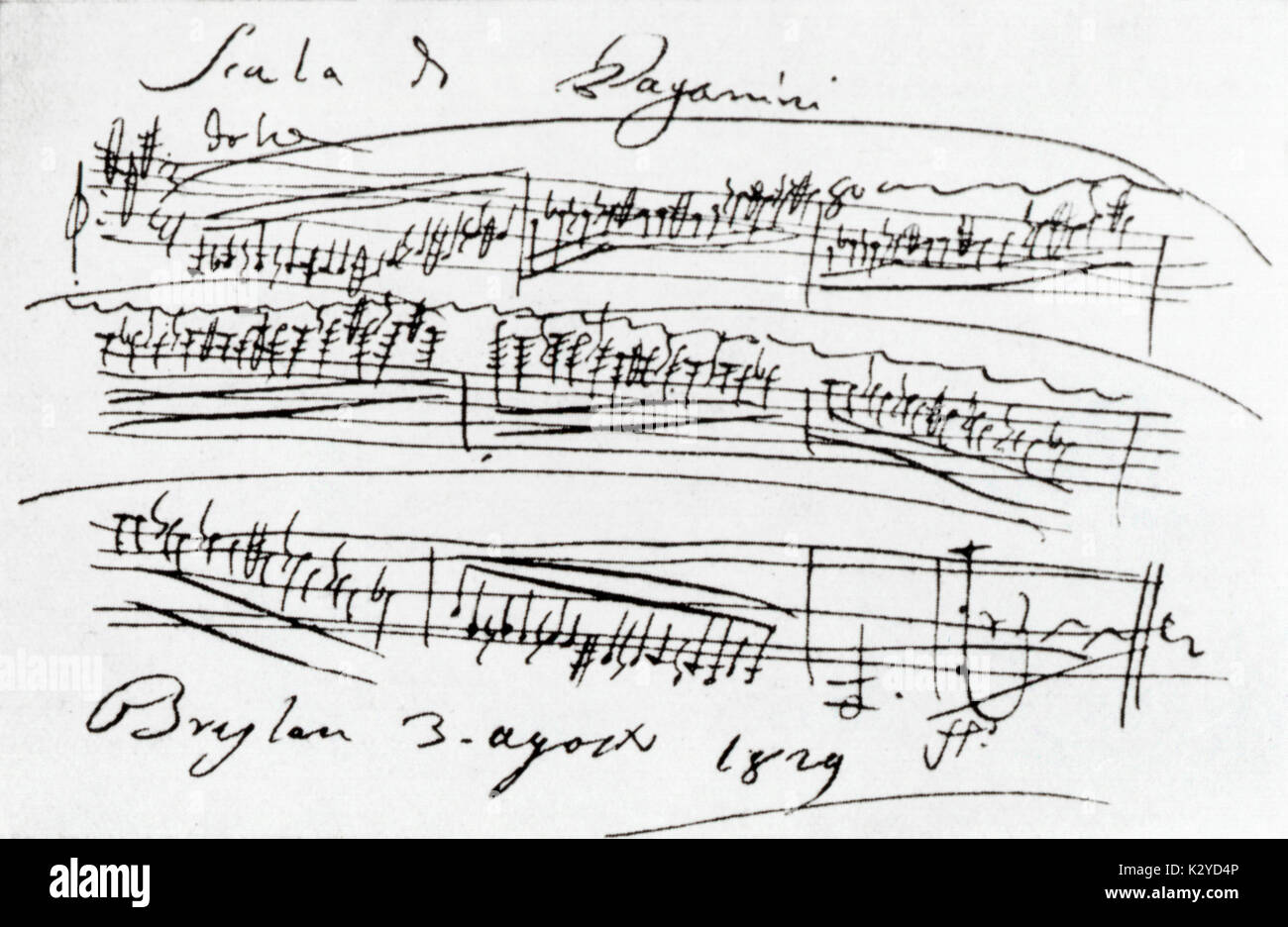 PAGANINI, Niccolo - autografo punteggio di Scala di Paganini, Breslau, 3 Agosto, 1829 Italiano violinista e compositore (1782-1840) Foto Stock