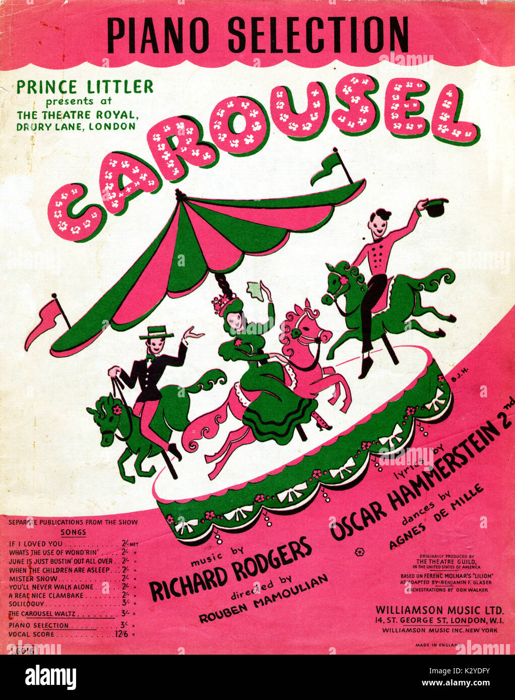 Rodgers & Hammerstein 'Carousel' cliente coprire la musica disposti per pianoforte. Rodgers: American composer, 1902-1979. Fiera del divertimento e intrattenimento. Merry Go Round Foto Stock