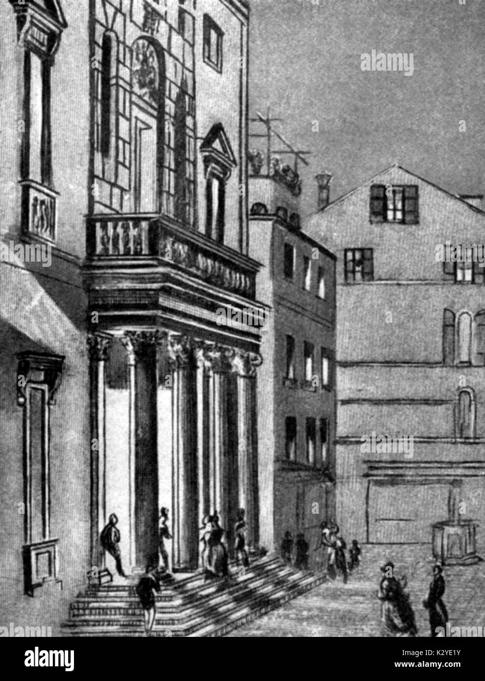 Venezia - LA FENICE ingresso da una stampa di 1830. Opera, Italia. Foto Stock