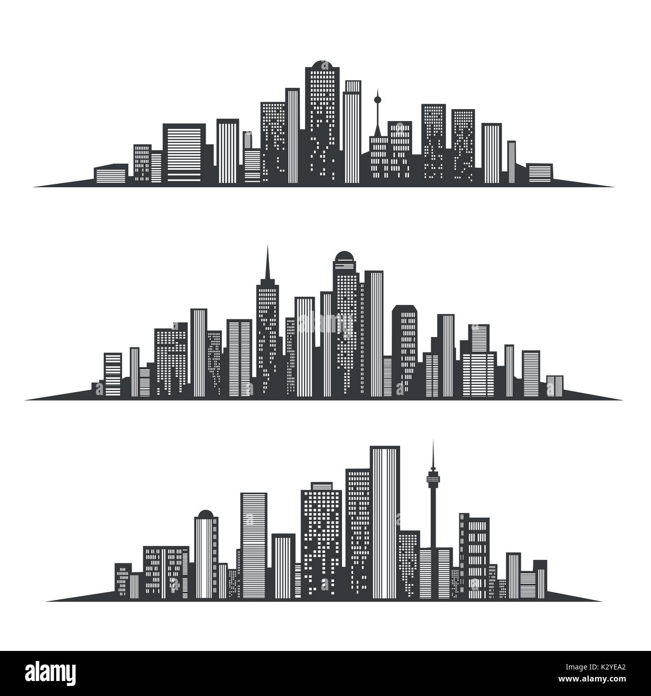 Grandi città o città edifici skyline set. Vettore paesaggio urbano sagome illustrazione per banner Illustrazione Vettoriale