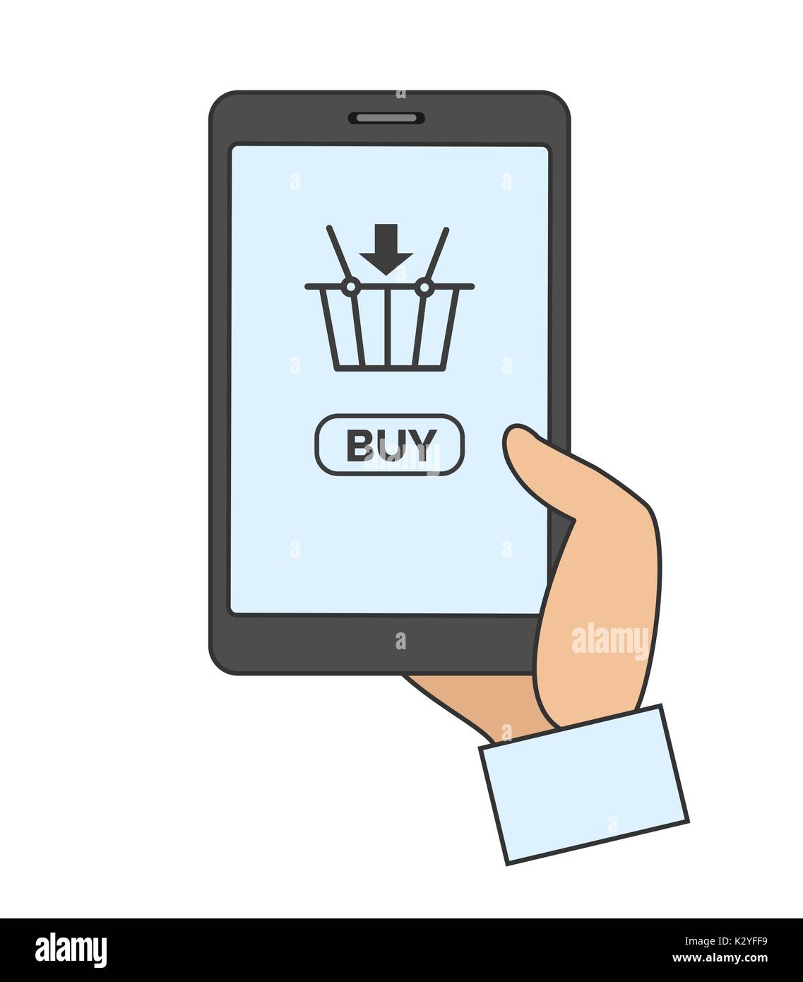 Mobile smart phone con online acquistare app, illustrazione vettoriale Illustrazione Vettoriale