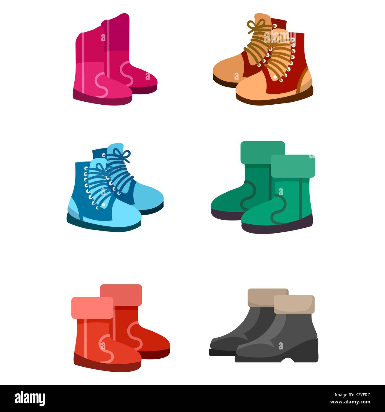 Autunno e Inverno stivali isolati su sfondo bianco, illustrazione vettoriale Illustrazione Vettoriale