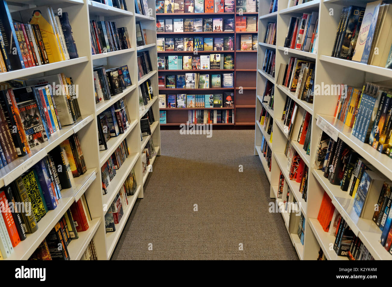 I libri di narrativa corsia con n. di persone in una libreria, Vancouver, BC, Canada Foto Stock