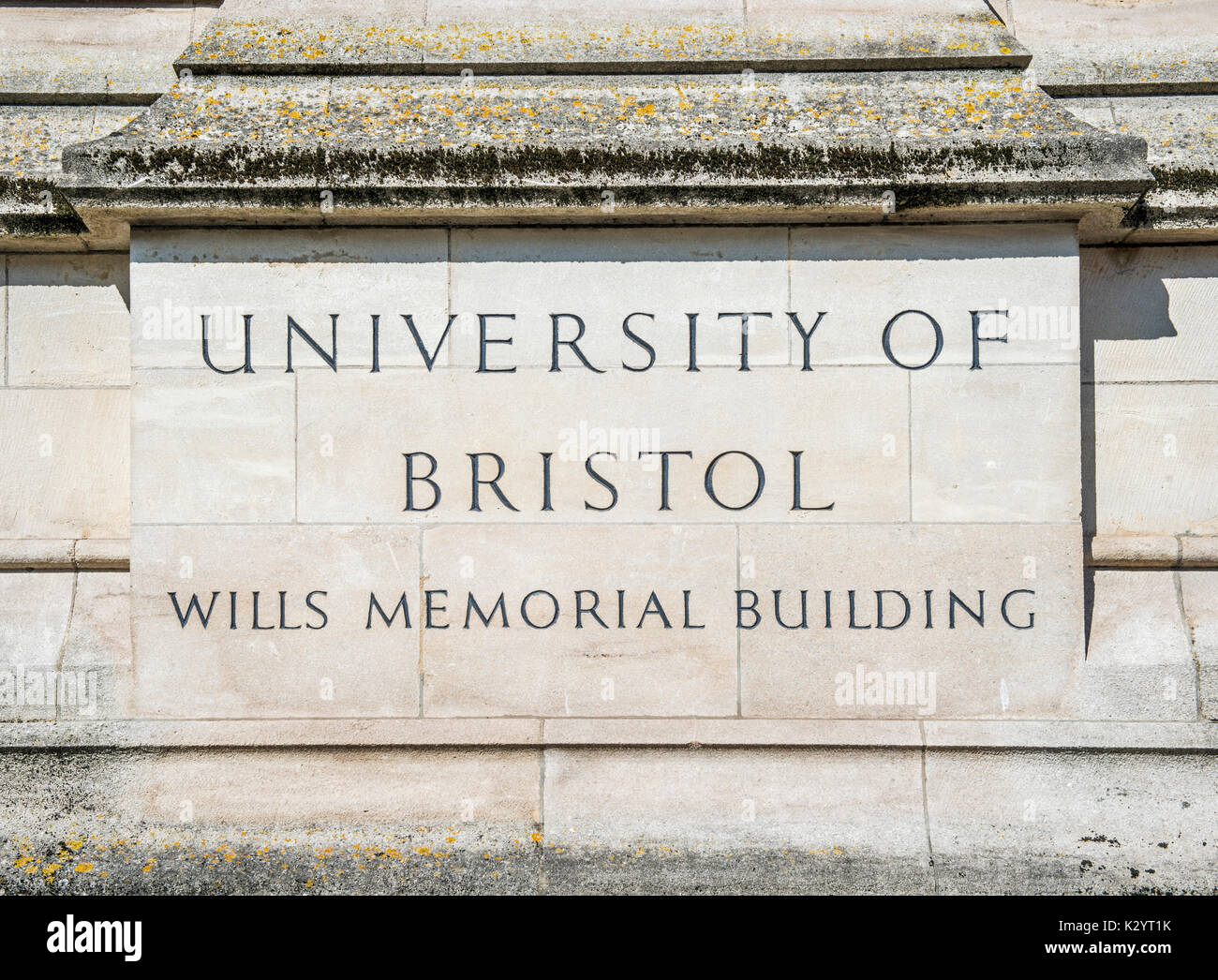 Nome targa per l'Università di Bristol Wills Memorial Building Foto Stock
