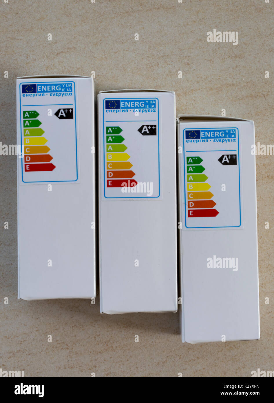 A++ efficienza energetica etichetta sulla lampada led box uk Foto Stock