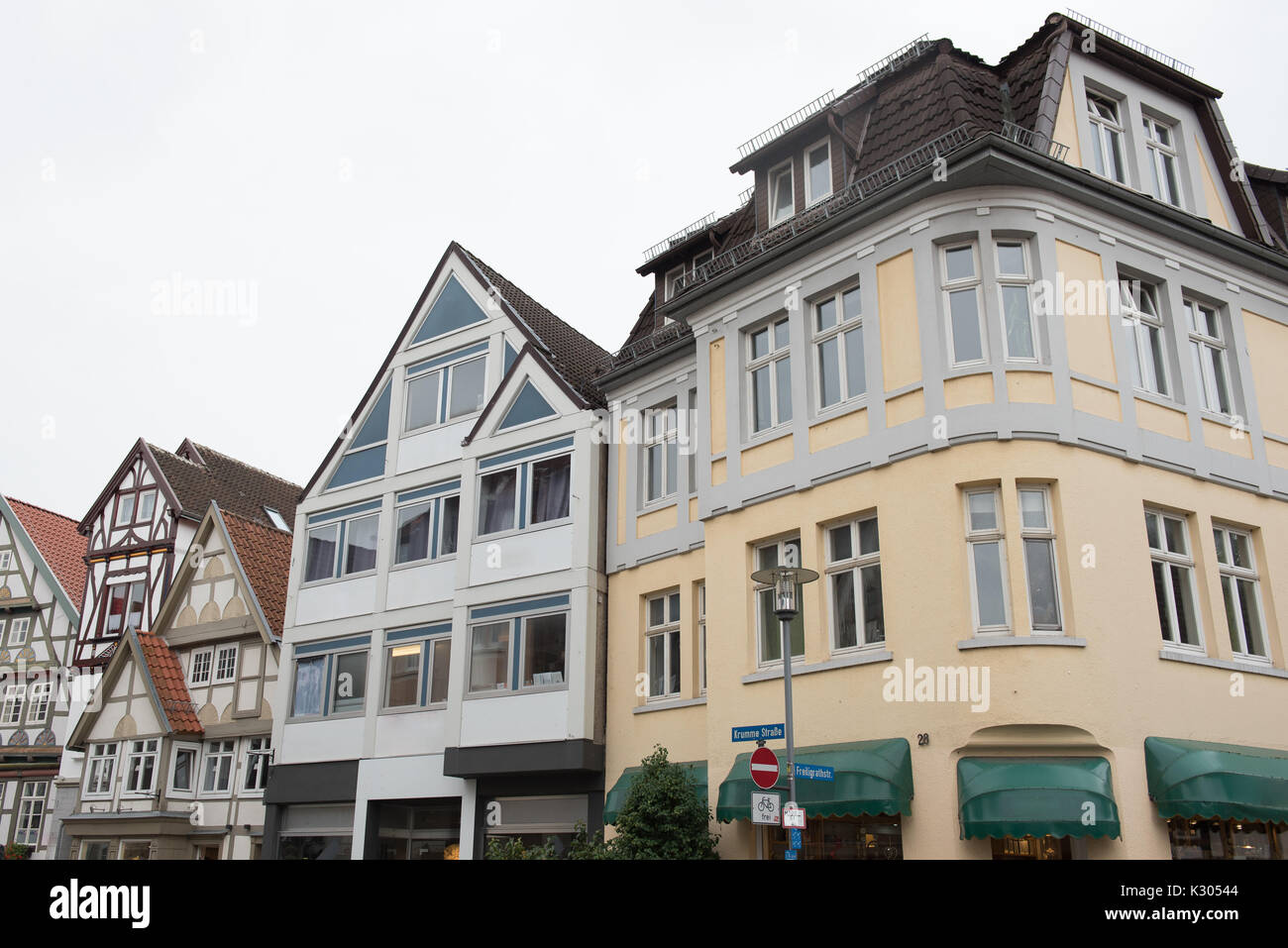 Le facciate storiche nel centro della città di Detmold Foto Stock