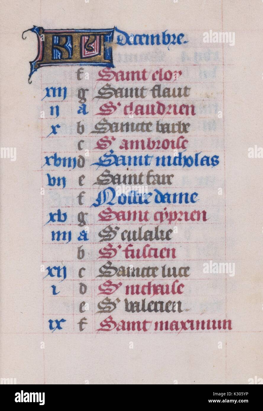 Manoscritto illuminato dalla pagina "initium sancti euangelii secundum iohannem : Gloria tibi Domine, ' Libro d Ore manoscritto stampato in latino nel xv secolo, 1400. Foto Stock