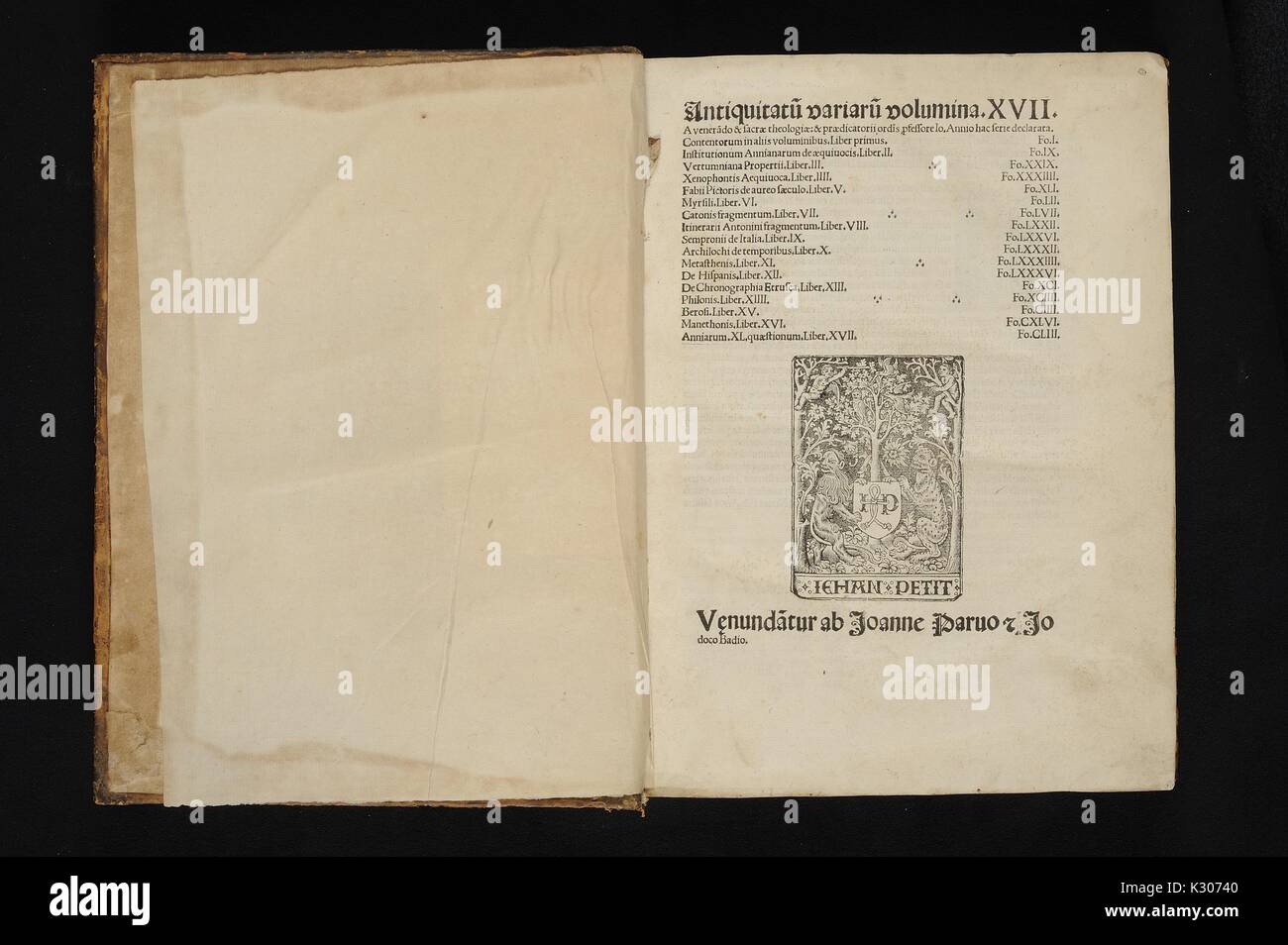 Manoscritto illuminato da "l'Antichità di Annio' pubblicato da Annio di Viterbo, un italiano di frate domenicano, a Parigi nel 1515, 1515. Foto Stock