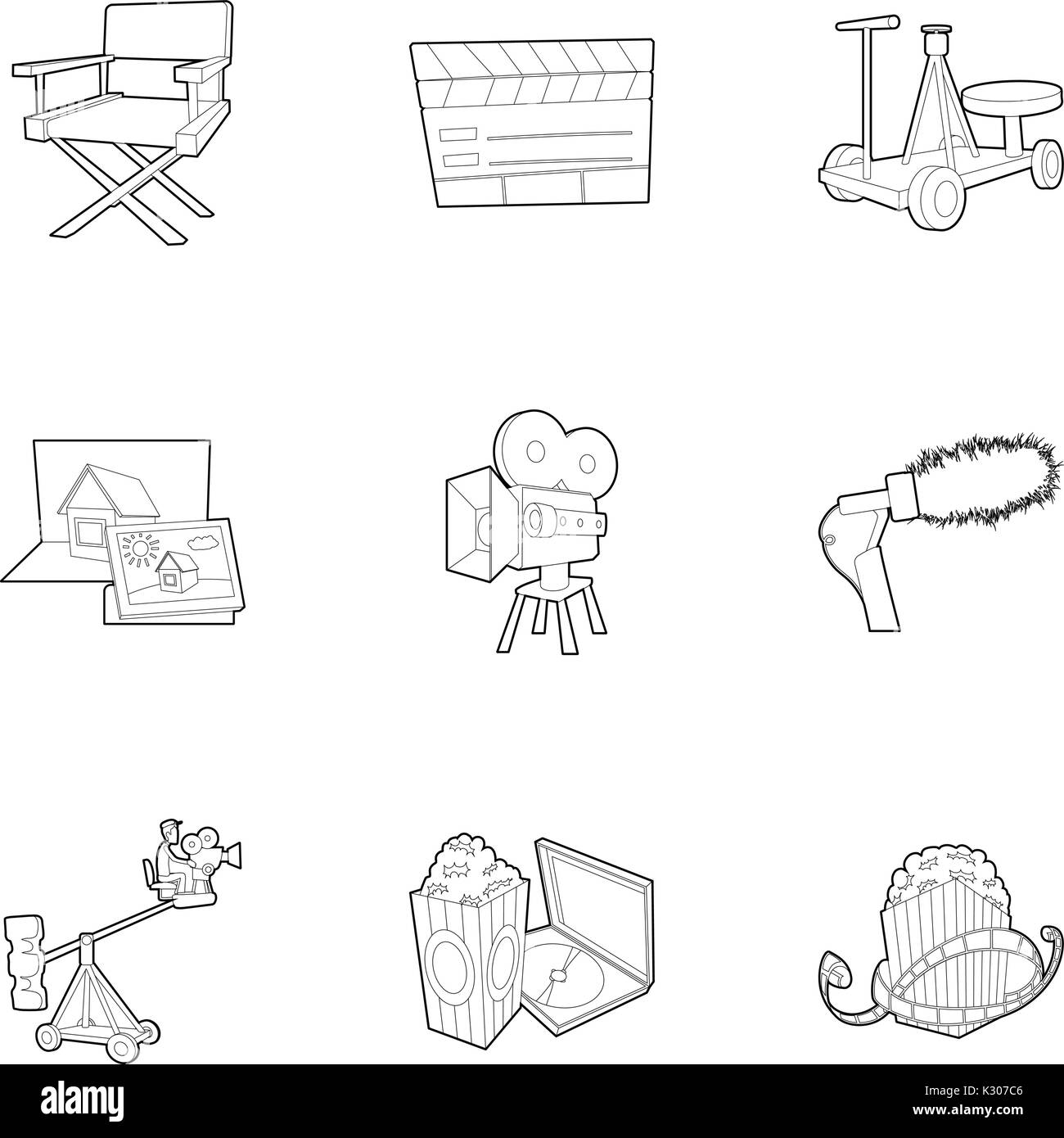 Riprese set di icone di stile di contorno Illustrazione Vettoriale