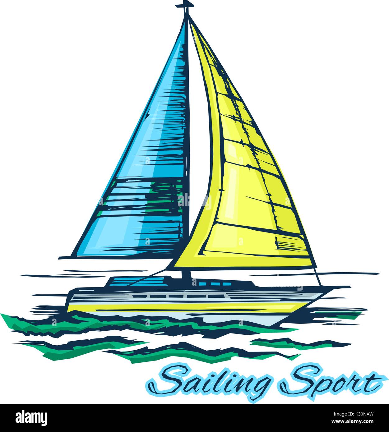 Yacht sulle onde Illustrazione Vettoriale