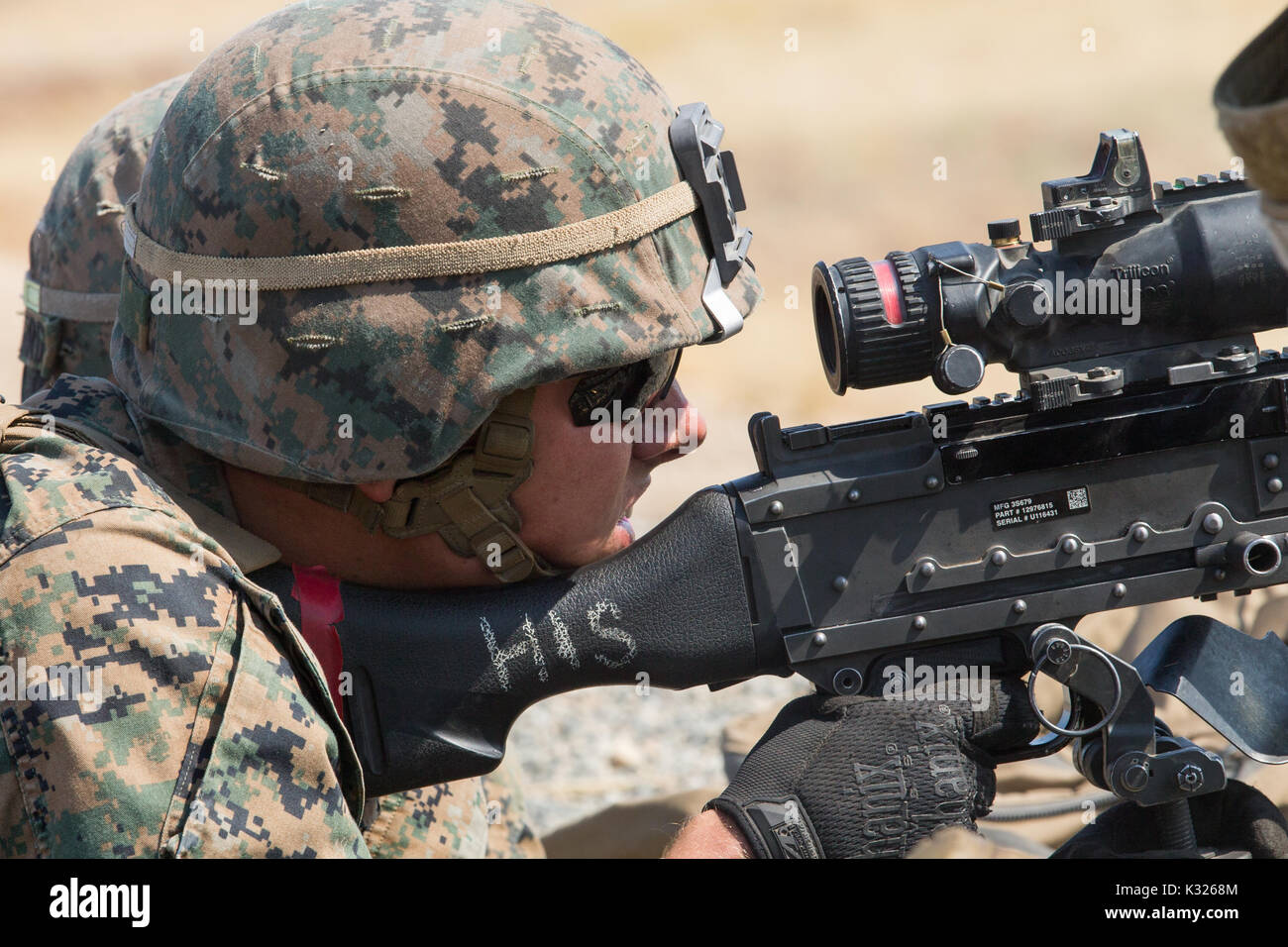 Marines con M240B mitragliatrice. Foto Stock