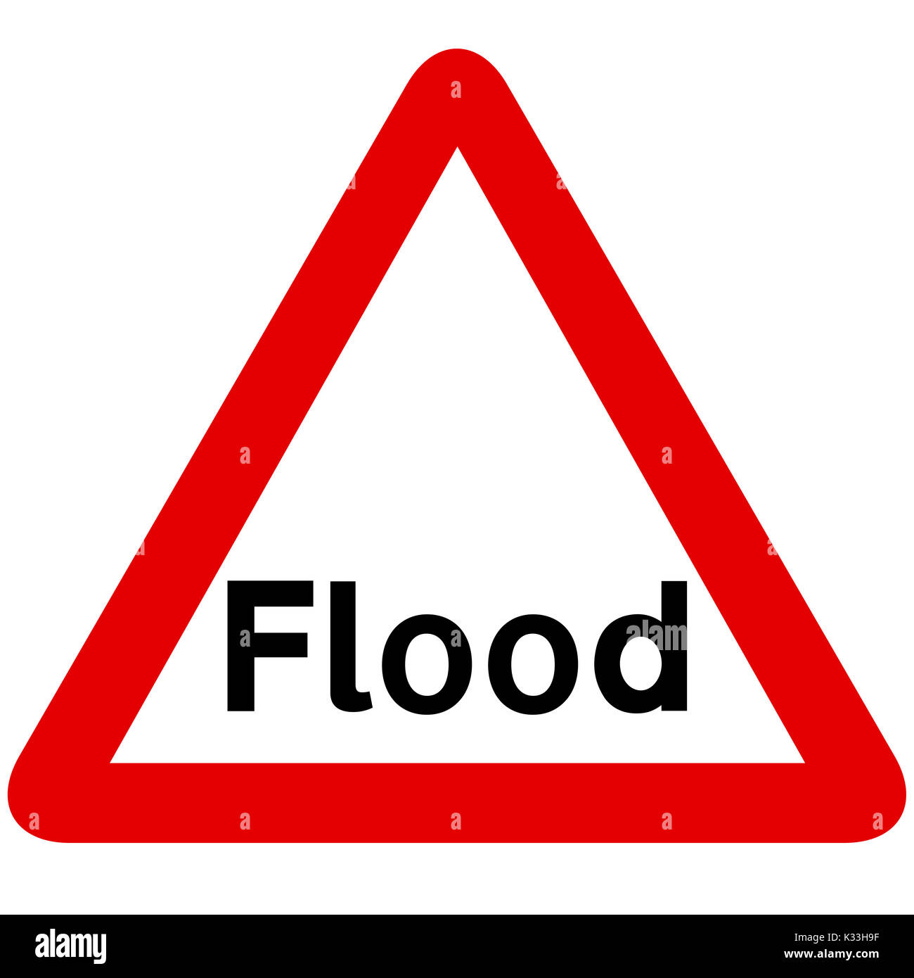 Flood cartello stradale su sfondo bianco Foto Stock