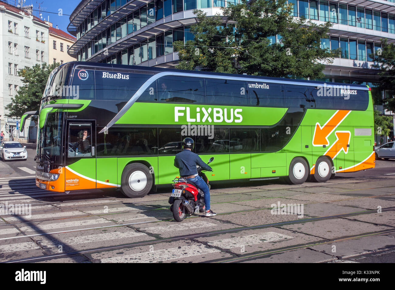 Brno, Repubblica Ceca, Flixbus autobus, stazione degli autobus Foto Stock