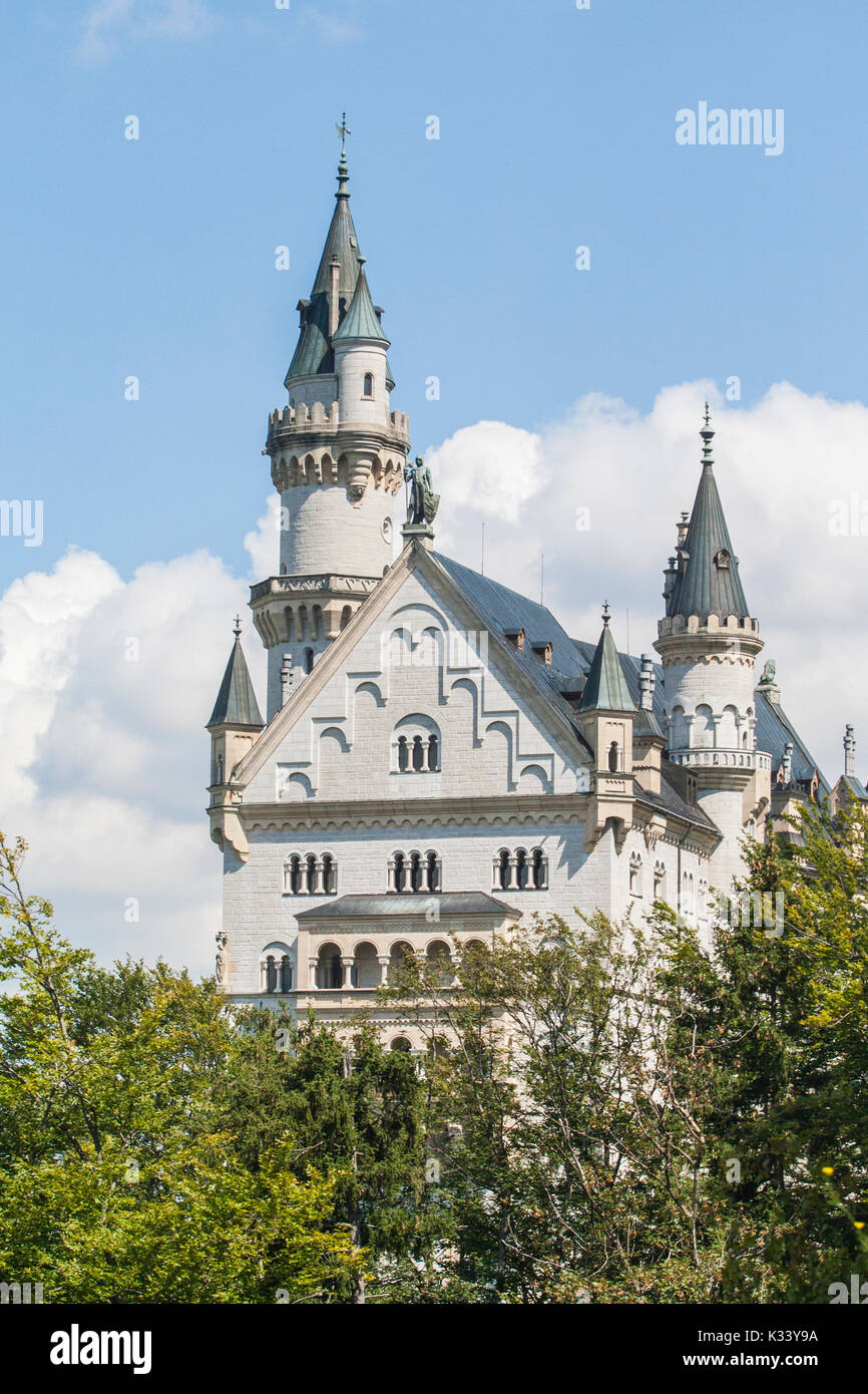 Il castello di Neuschwanstein e circondato da boschi Fussen Baviera Germania del sud Europa Foto Stock