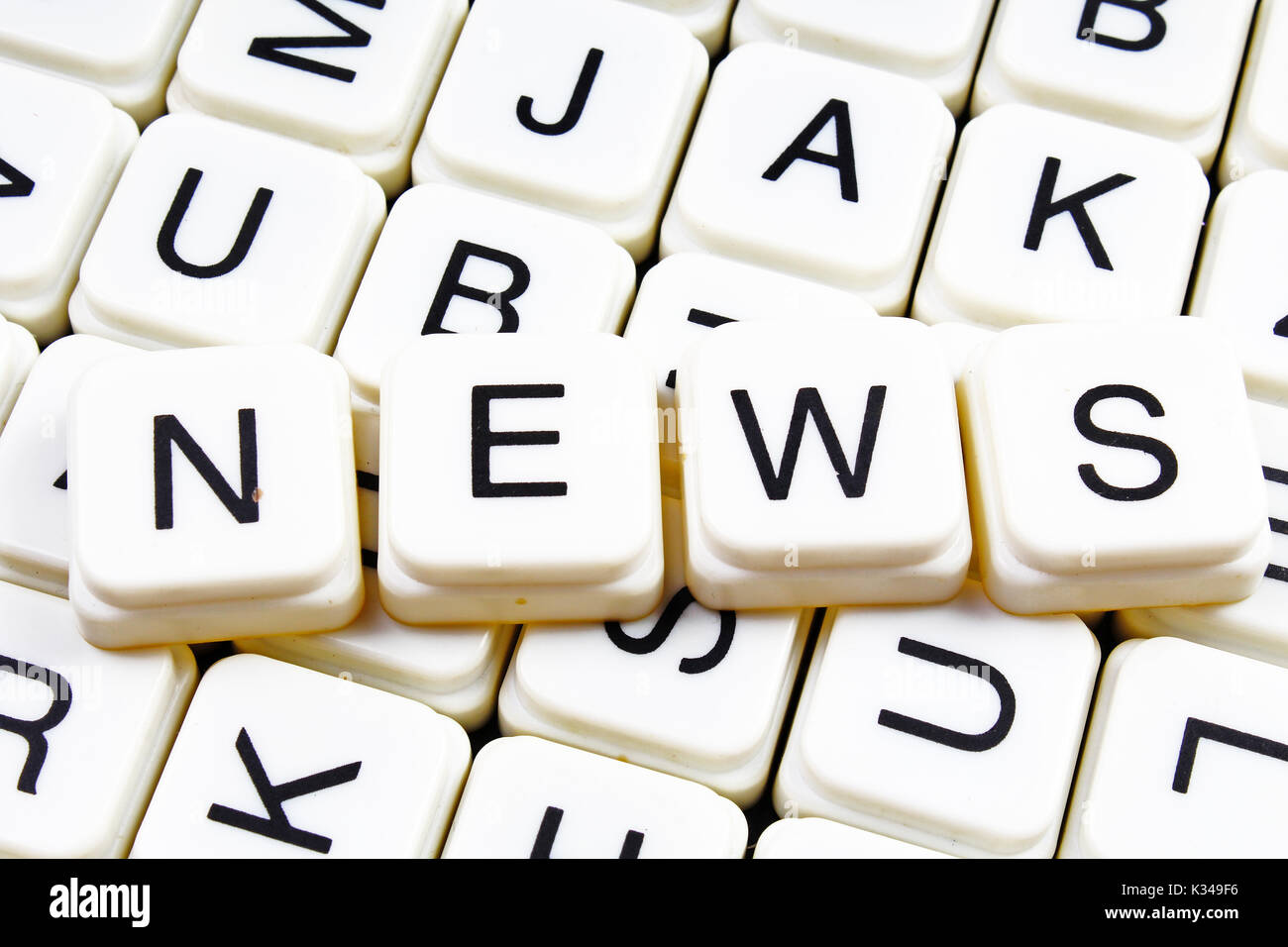 News di testo parola cruciverba. Lettere dell'alfabeto blocchi texture di gioco dello sfondo. Foto Stock