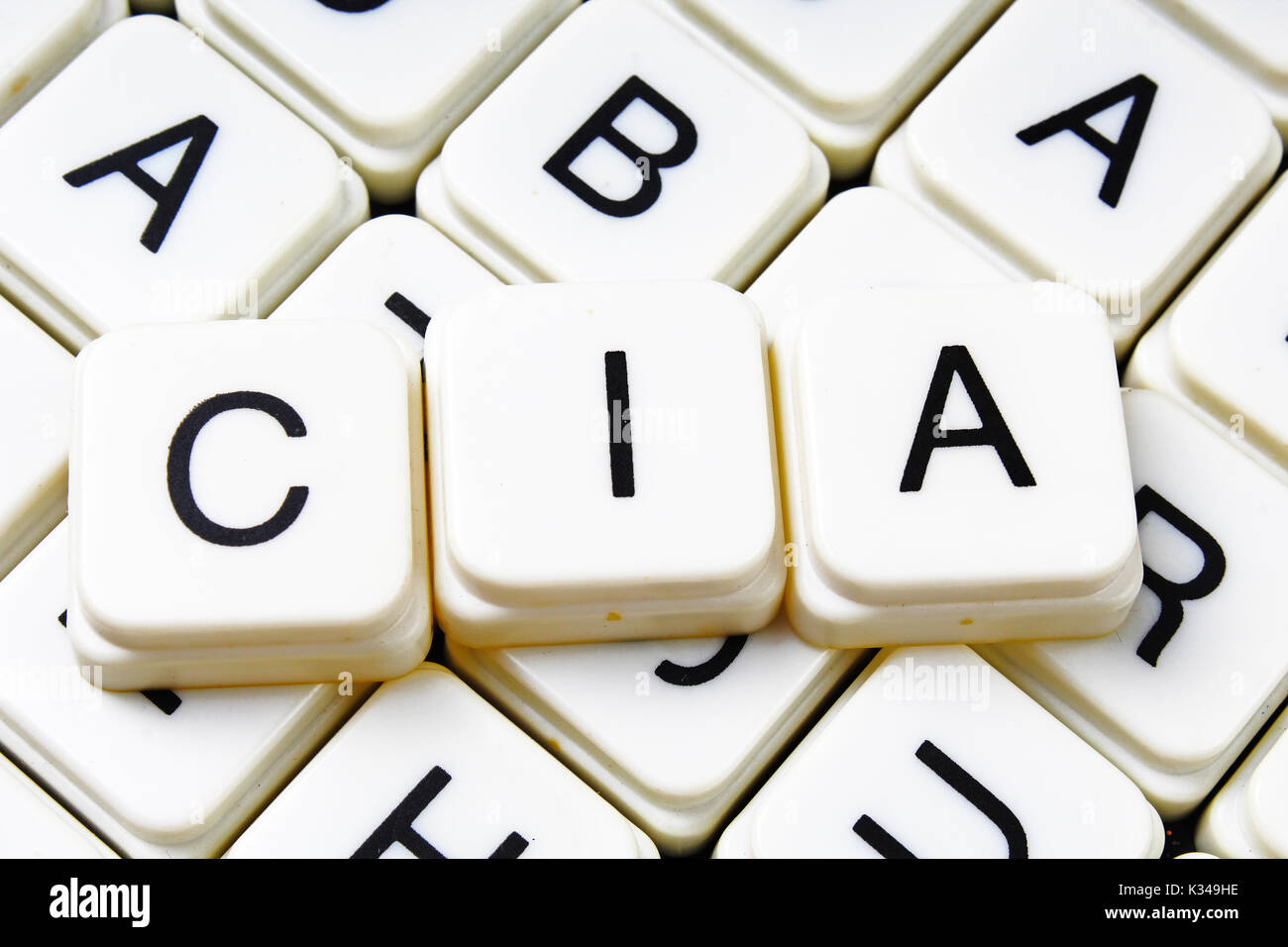 Cia testo parola cruciverba. Lettere dell'alfabeto blocchi texture di gioco dello sfondo. Foto Stock