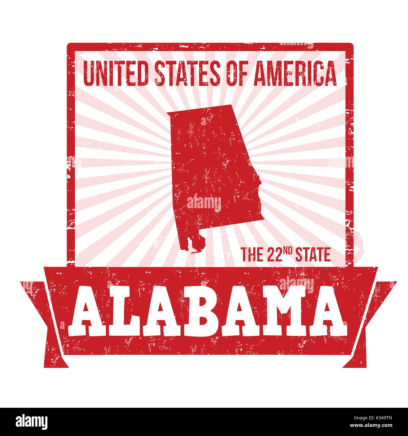 Grunge timbro di gomma con il nome e la mappa di Alabama, illustrazione vettoriale Illustrazione Vettoriale