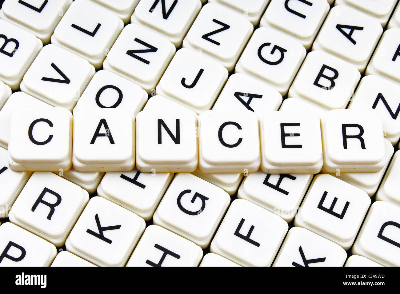 Il cancro di testo parola cruciverba. Lettere dell'alfabeto blocchi texture di gioco dello sfondo. Foto Stock