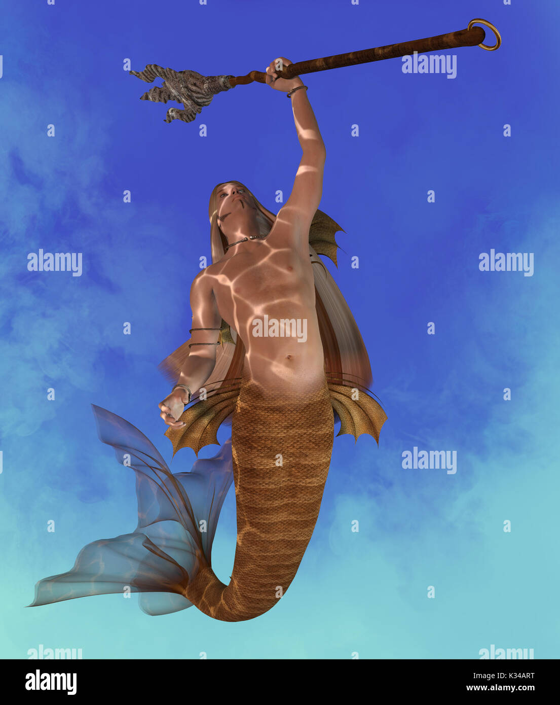 Merman - Un Merman è un mitico leggendaria creatura che può essere un bel seductor fatta di un uomo con una coda di pesce. Foto Stock