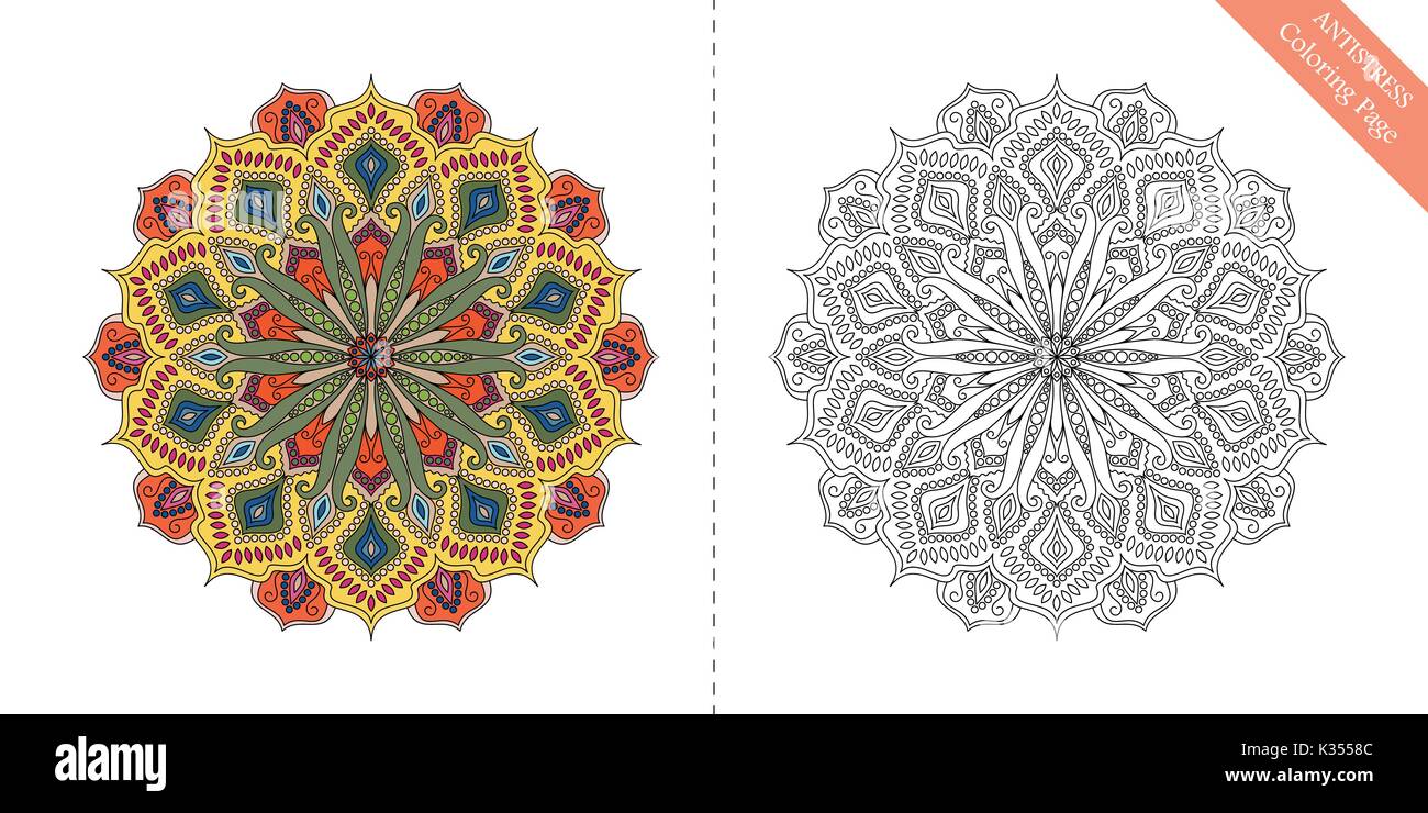 Antistress pagina colorazione Mandala ottava Illustrazione Vettoriale