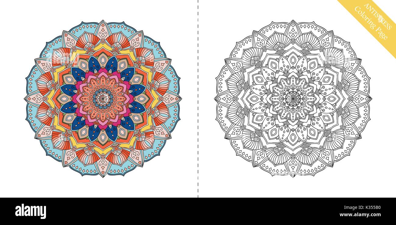 Colorazione Antistress Mandala pagina prima Illustrazione Vettoriale