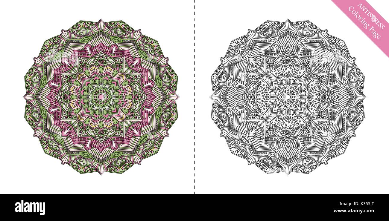 Antistress pagina colorazione Mandala decimo Illustrazione Vettoriale
