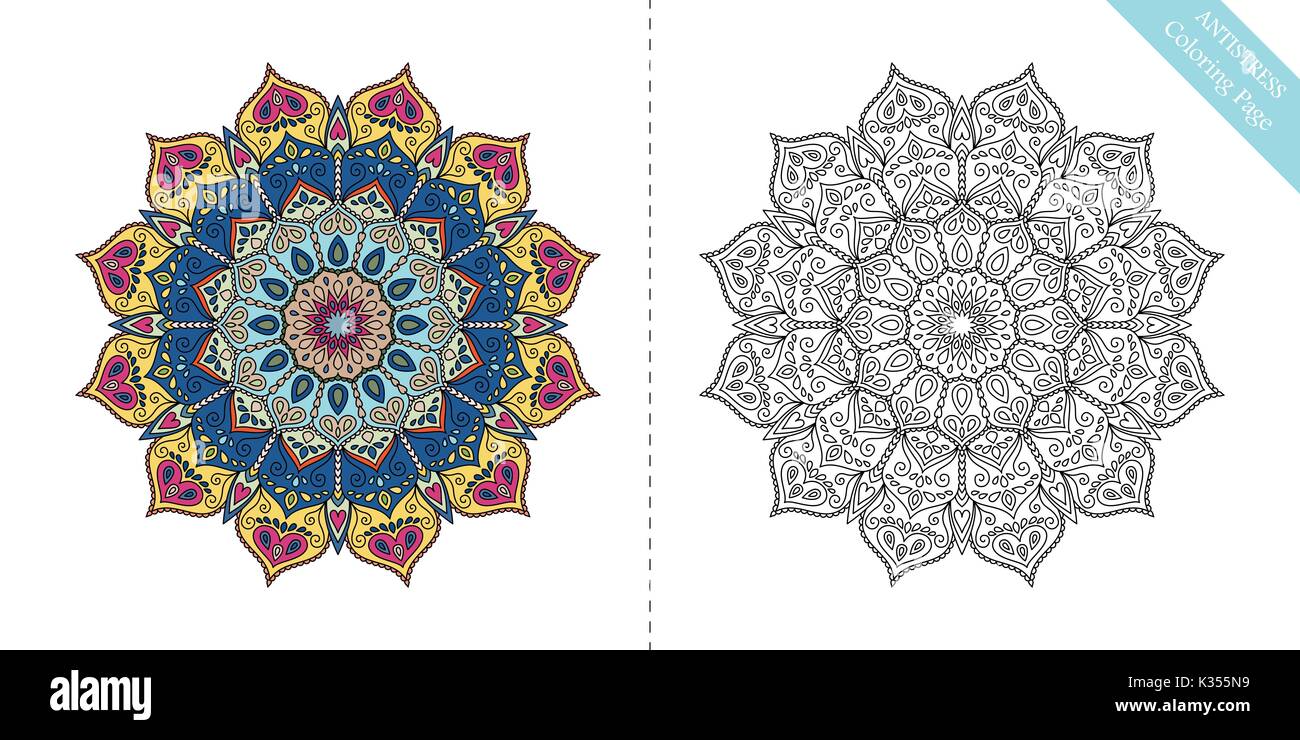Antistress pagina colorazione Mandala dodicesimo Illustrazione Vettoriale