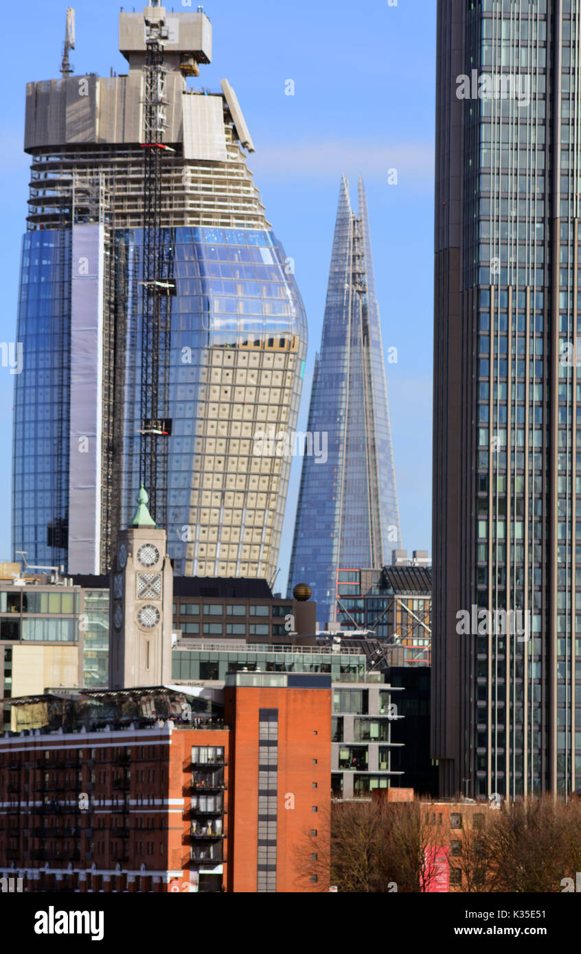 Regno Unito, Londra, uno blackfriars, shard e south bank tower Foto Stock